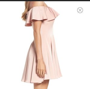 La Femme ruffle off the shoulder fit and flare blush size 0 dress